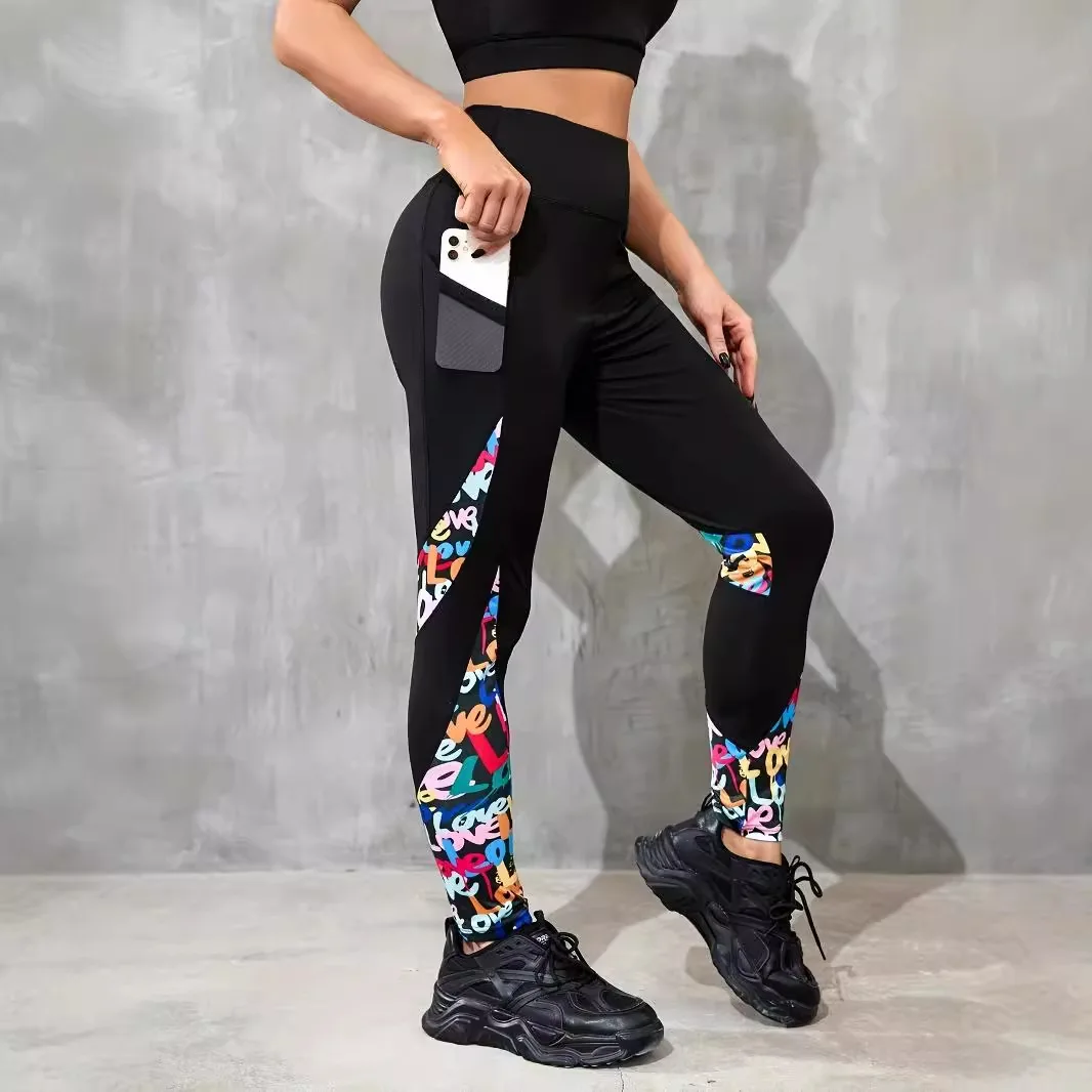 Fashionable Color Block High Waist Tight Fit Yoga Pants Butt Lifting Sports Leggings Can Be Worn outside Base Layer Pants