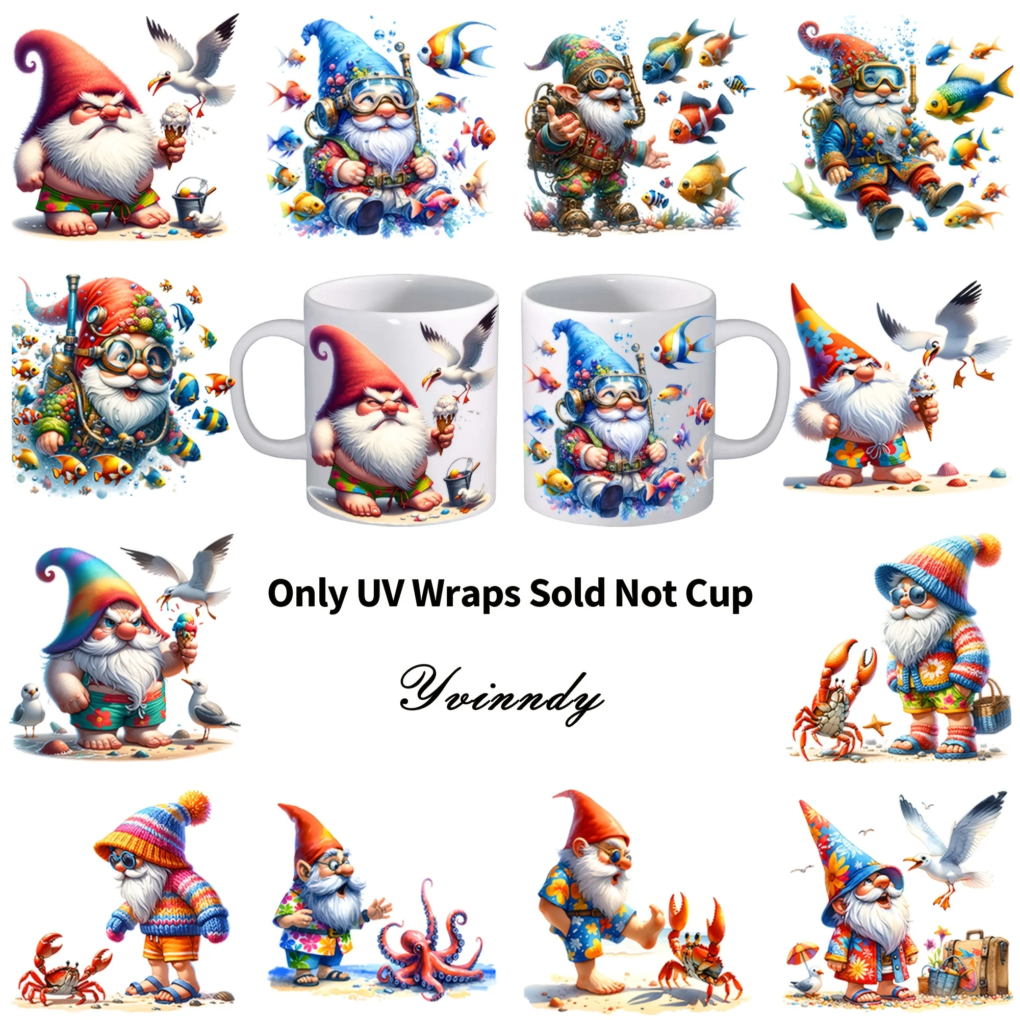 

12 PCS/Set Of Summer Dwarfs UV DTF Transfer Stickers, Waterproof And Durable DIY Handicraft Gifts, Perfect Gift Choice (NO Cups)