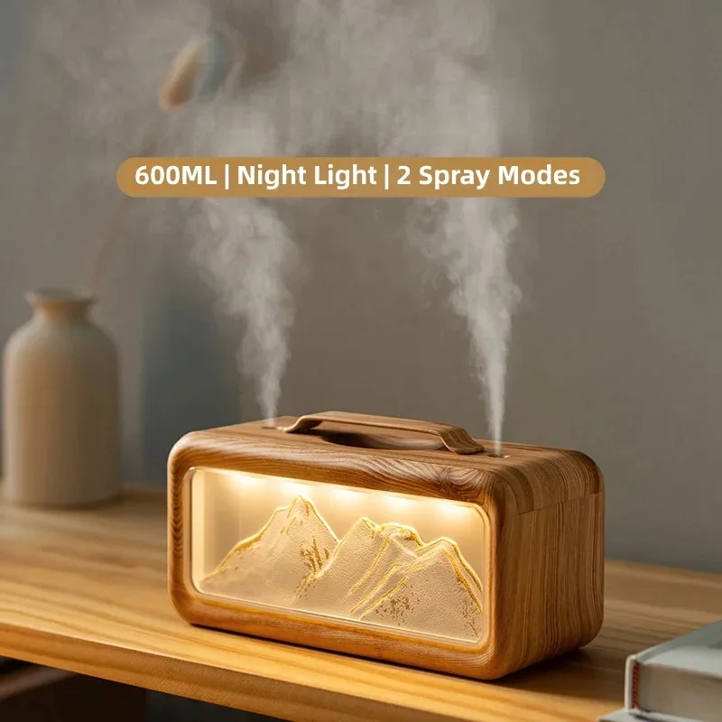 

600ML Dual Mist Spray Air Humidifier Double Spray Snow Mountain Aroma Diffuser with Night Light USB Humidifier for Household