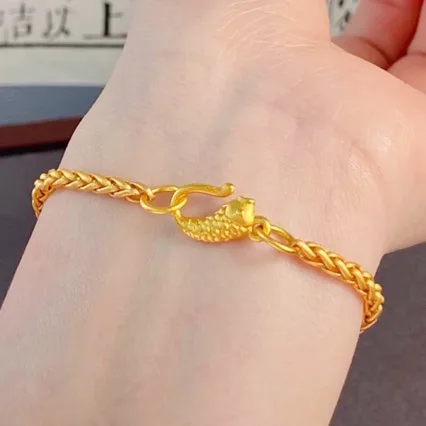 Womens Gold Shop Snake Bone Bracelet 18K Goldfish Clasp Bracelet Versatile AU750 Fashion Bracelet