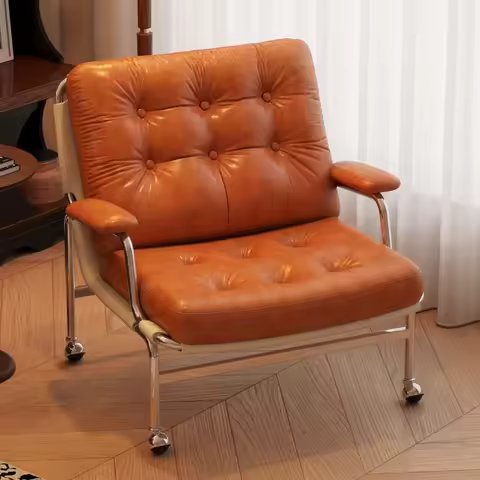 Leather Lounge Chair Retro Deck Chairs Bedroom Modern Luxury Wheel Sofas Household Lazy Comfort Mobile Furnitures Accessories