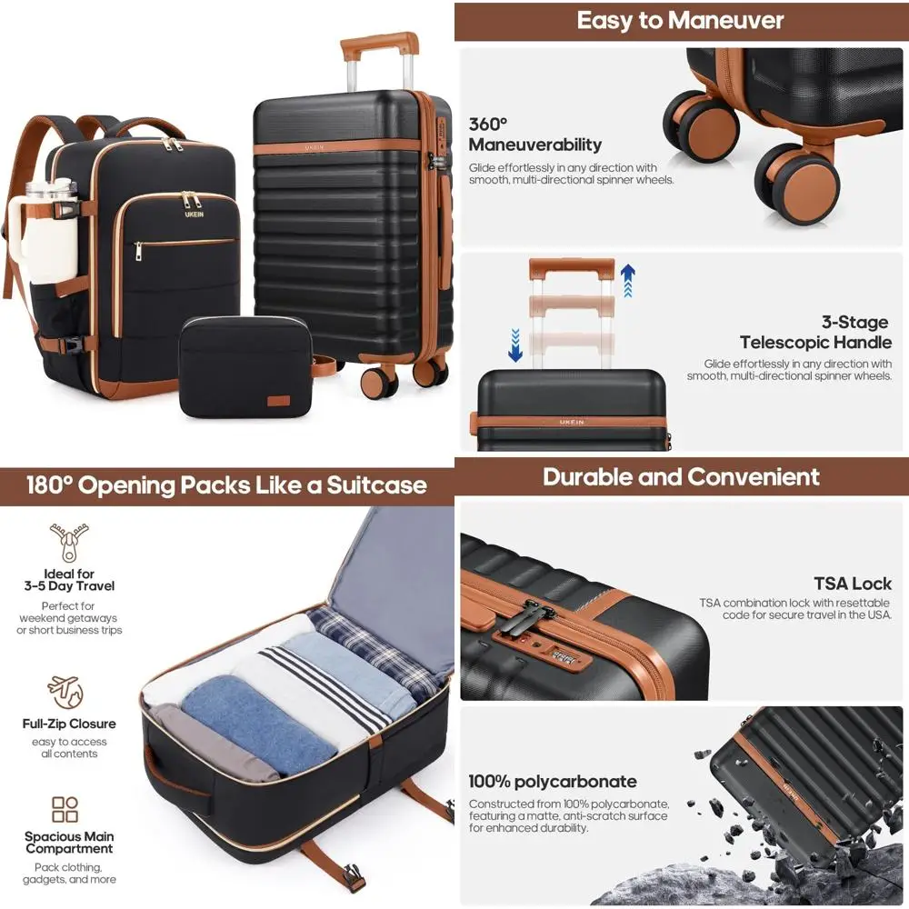 Juego de equipaje duradero de 3 piezas con equipaje de mano de 20 pulgadas, ruedas giratorias, maleta rígida, cerradura TSA, ideal para viajes