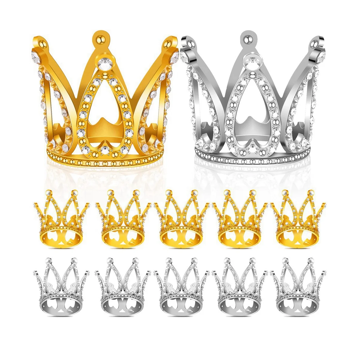 12 PCS Mini Crown Cake Topper,Gold & Silver Rhinestone Crown Cake Topper Decorations for Baby Shower Birthday Party