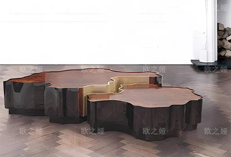 A  Light luxury special-shaped solid wood coffee table creative tree tumor wood grain tea table high-end coffee table