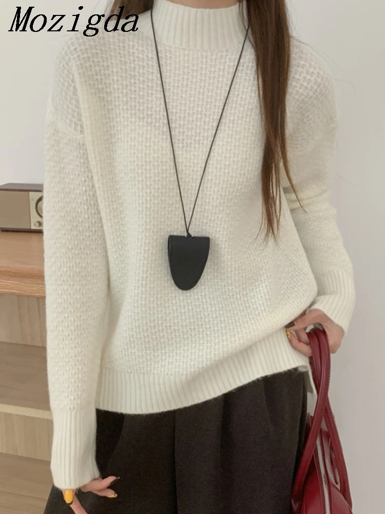 Spring Autumn New Simplicity Versatile Commuter Women's Clothing Long Sleeve Half High Neck Fashion Solid Color Sweater