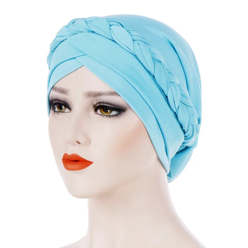 Forehead Cross Braid Turban Hijab Indian Muslim Women Chemo Cap Hair Loss Bonnet Head Wrap Hat Beanies Headband Islamic Mujer