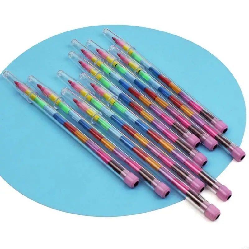 G8TA 10/24pcs Kid empilhável Lápis giz cera giz cera Favory Favory Block Block