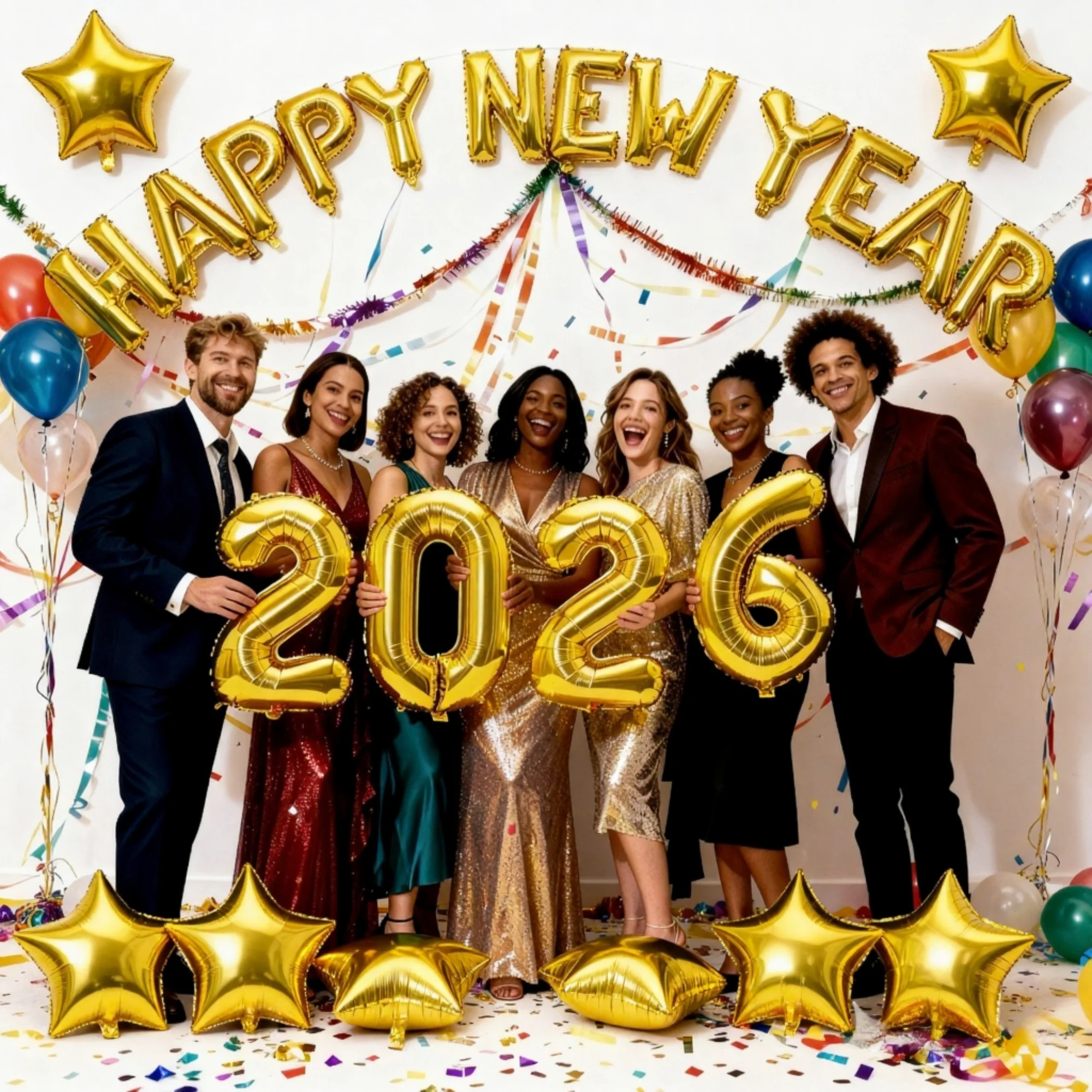23-teiliges Ballon-Set für frohes neues Jahr 2026, 32 Zoll 2026 Goldnummern gepaart mit 16-Zoll-Gold-Folienballons Frohes Neues Jahr, perfekt für 2026 Silvester-Ballondekorationen