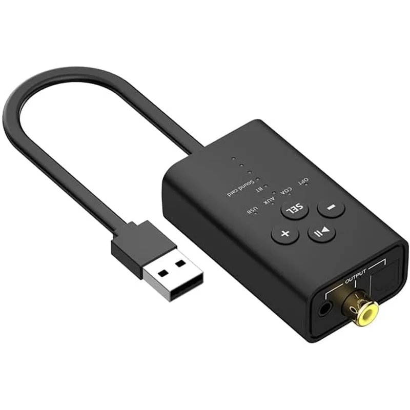 جهاز استقبال الصوت Bluetooth5.2 لمكبر الصوت، USB إلى الألياف البصرية المحورية AUX الناتج محول رقمي كارت الصوت لـ Win7/8/10 PC