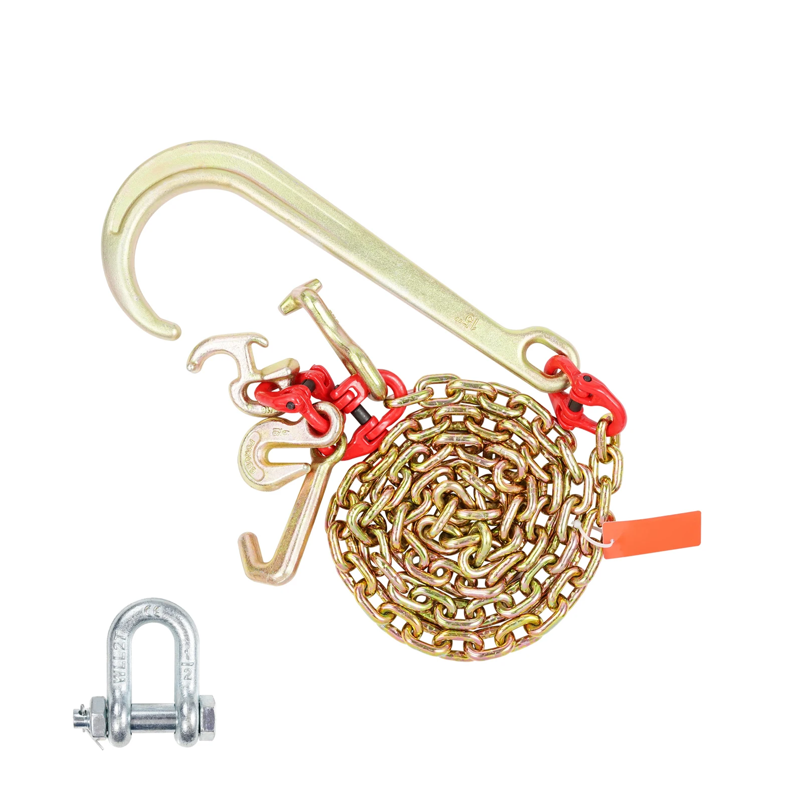 

SucceBuy G80 J Hook Chain Long Shank Towing Chain with RTJ Cluster Hooks & Grab Hook Transport Truck Chains for Trailer Recovery