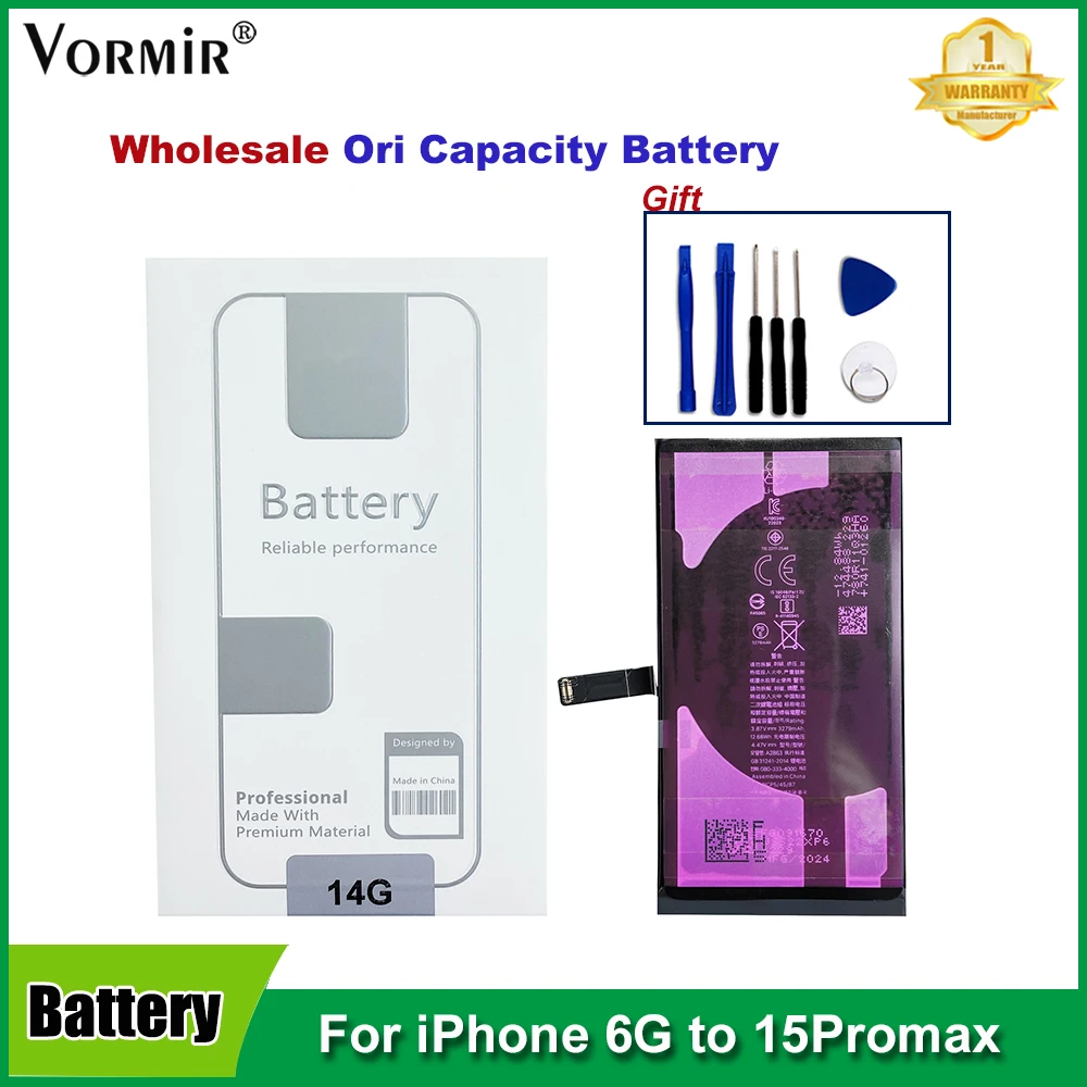 10pcs/lot Vormir Ori Battery For iPhone 15Pro 14 13 12 11 XR XS Max 8G SE2 Mobile Phone Replacement Bateria With Free Tool Kits