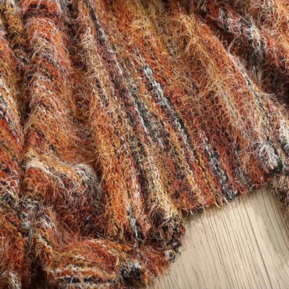 

Длинноволосая эластичная трикотажная ткань в вертикальную полоску для красочных винтажных вязаных свитеров Верхняя одежда Дизайнерская ткань для шитья своими руками