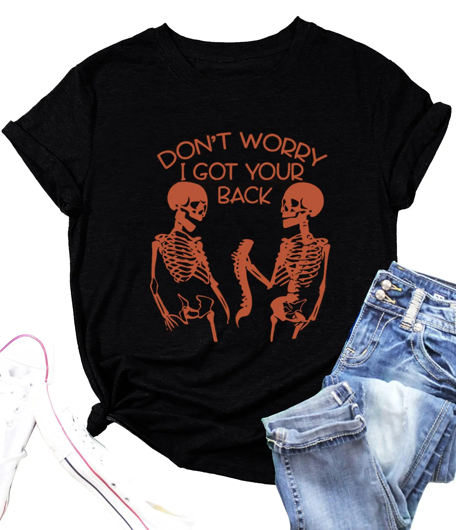 

Womens Novelty T Shirts Don't Worry I Got Your Back Funny Halloween Shirts Horror Skull Printed Graphic Tee Tops