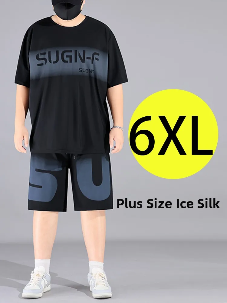 

Мужской летний комплект из двух предметов: футболка с американским принтом больших размеров и спортивная толстовка из ледяного шелка с быстрым высыханием. Новинка. Повседневная одежда.