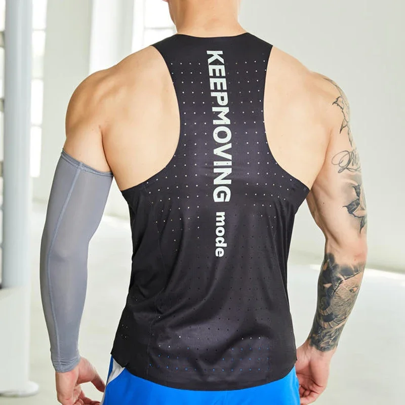 Men Sport Vest Summer Ultra-thin Breathable Mesh Sleeveless Tee Fitness Marathon Training Clothes Outdoor Running Quick Dry Tank