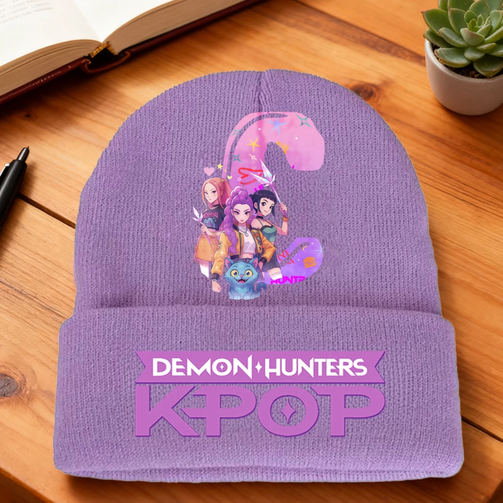 K-Pop Demon Hunters fille tricoté chapeau coton hiver mignon casquette de laine Anime chapeaux dessin animé lettre enfants couvre-chef enfant cadeau d'anniversaire