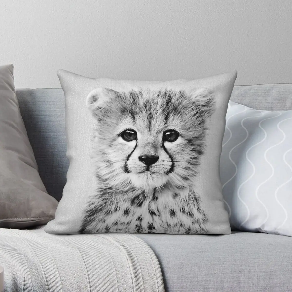 Baby Cheetah Black White Square Pillowcase Polyester Linen Velvet Printed Zip Decor Pillow Case Home Cushion Cover