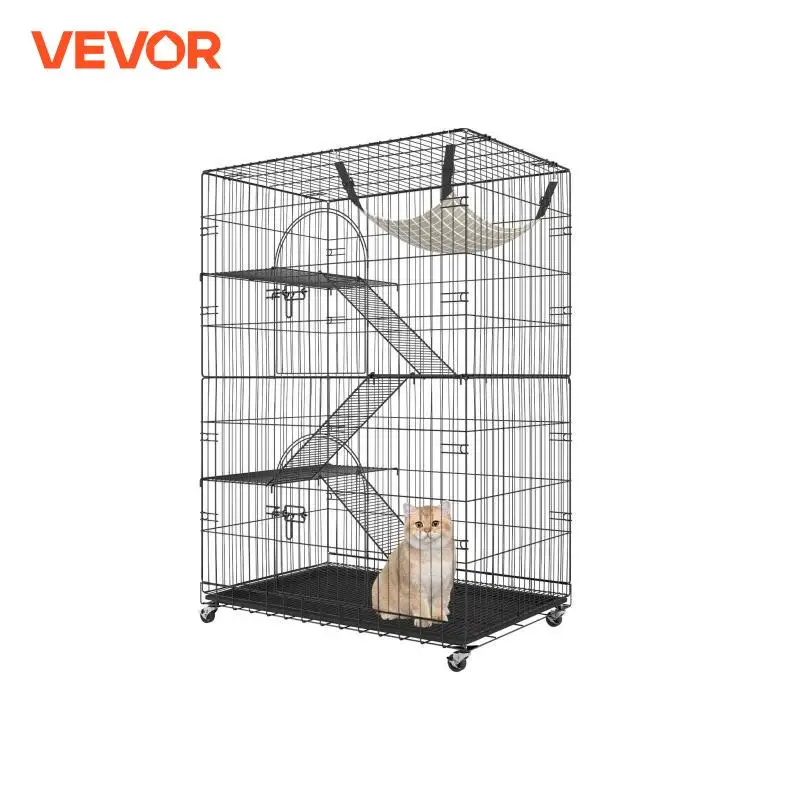 VEVOR 4 Tier Large Cat Playpen 30lbs/Layer DIY Cat Fence Cage Exercise Place Crate Metal Wire Kennel Indoor Rabbit House for Pet