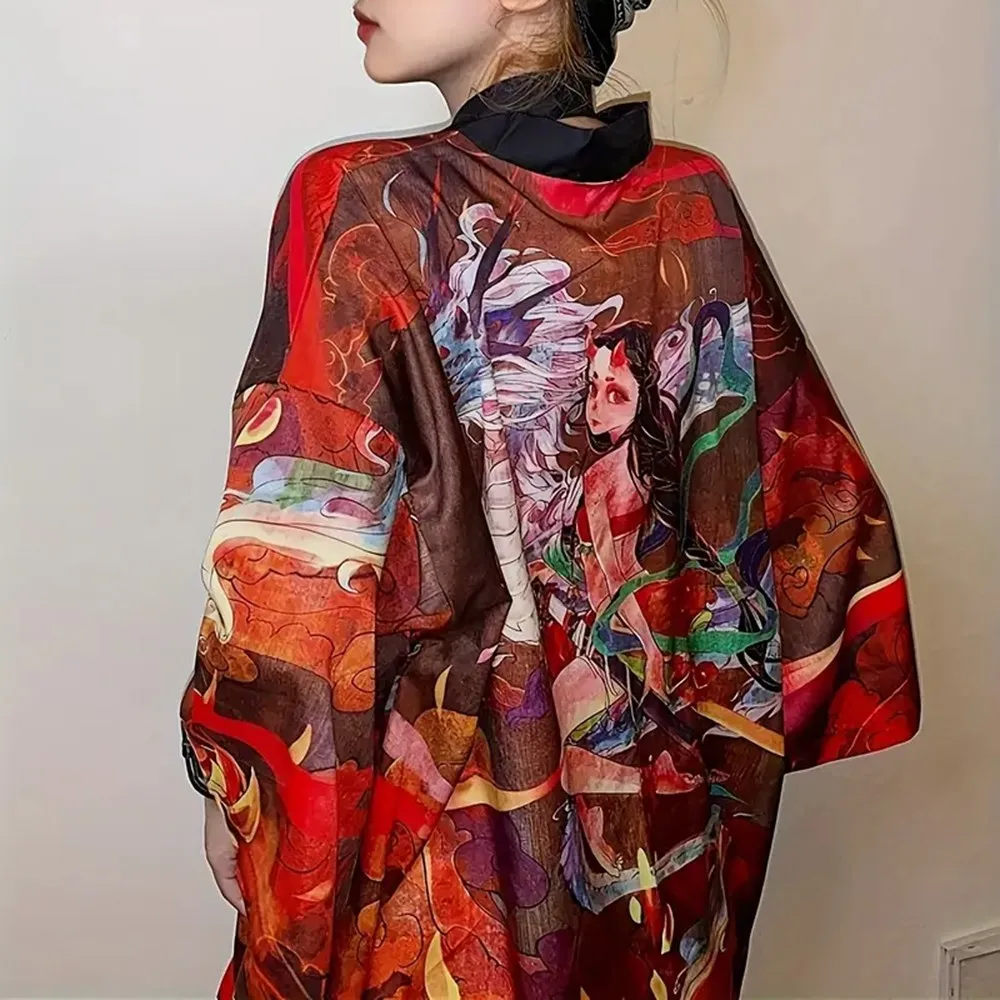 Kimono con estampado tradicional japonés Mori para mujer, cárdigan de playa, vacaciones, protección solar, artículo de moda de viaje de verano