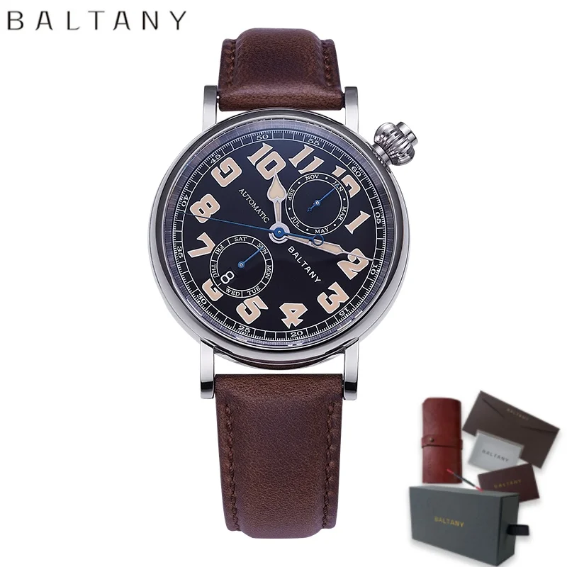 Baltany Retro Type A7 1935 Avigating Homage Polit Watch S6047 Cockeyed Dial Complete 9122 Automatic Latest Vintage Wristwatch