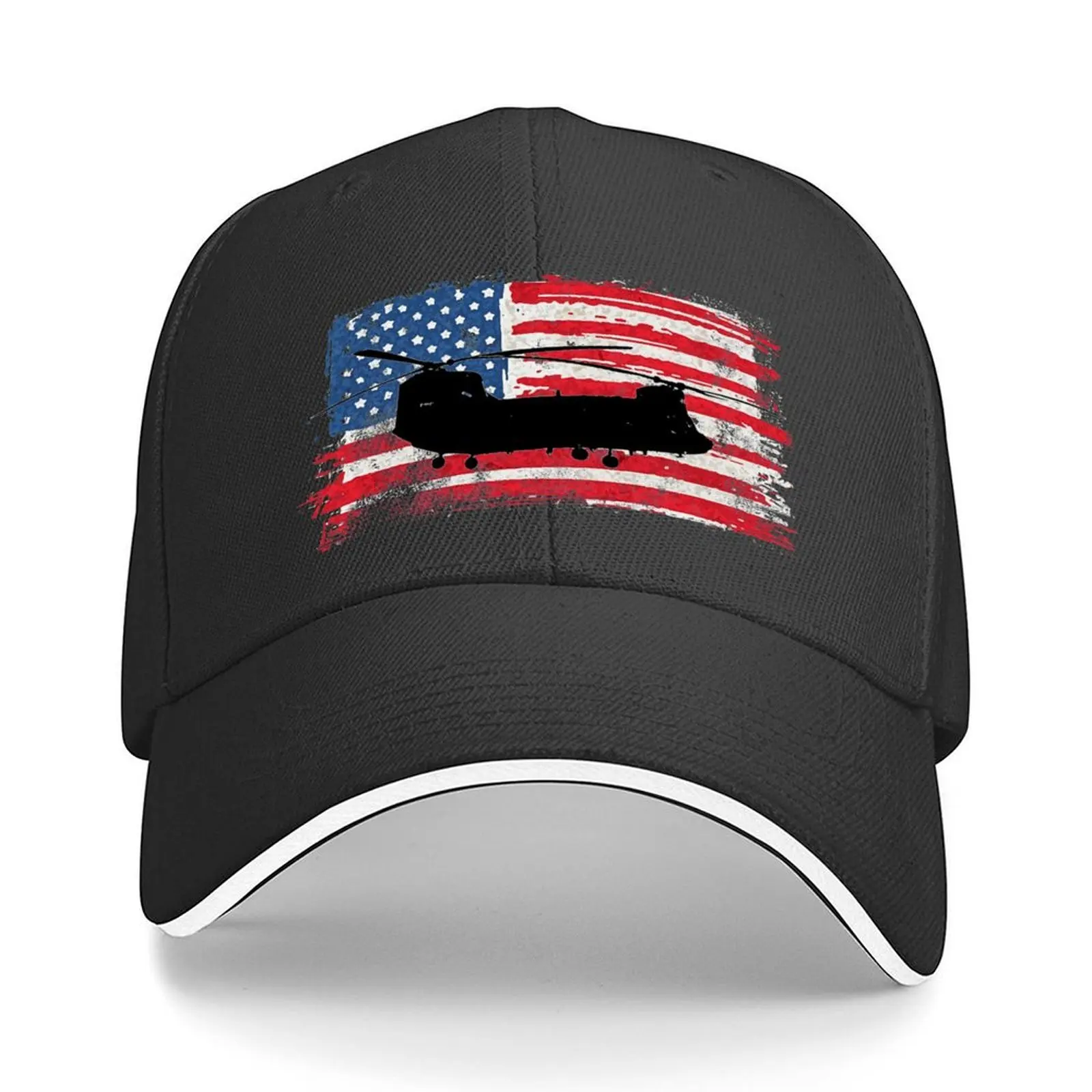 

Chinook CH-47 Helicopter US Military on Vintage Flag Baseball Cap Fishing cap fashionable Horse Hat Women's Men's