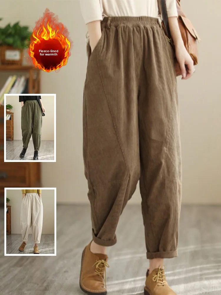 

Faion лоскутные цветные вельветовые брюки Харлан, большие размеры, женские теплые утягивающие повседневные брюки-морковка на подкладке Fce