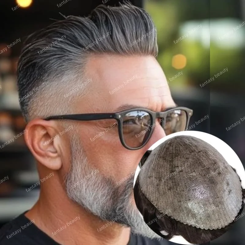 حقن كامل الجلد بولي Base قاعدة الرجال الباروكات دائم رقيقة 0.1 مللي متر الذكور الباروكات استبدال وحدة الشعرية الاصطناعية 100% الشعر البشري الهندي