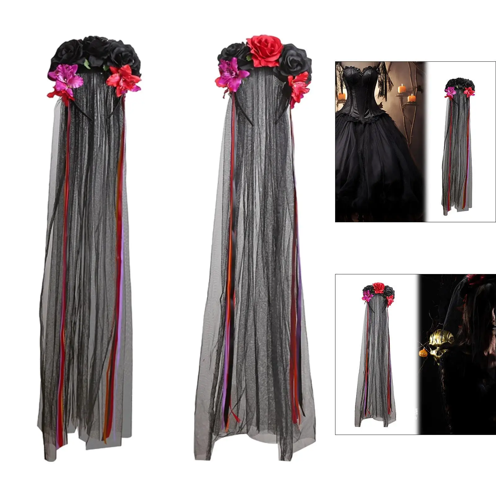 Halloween Rose Headband Cosplay Comfortable Rose Flower Hair Hoop for Carnival image 4