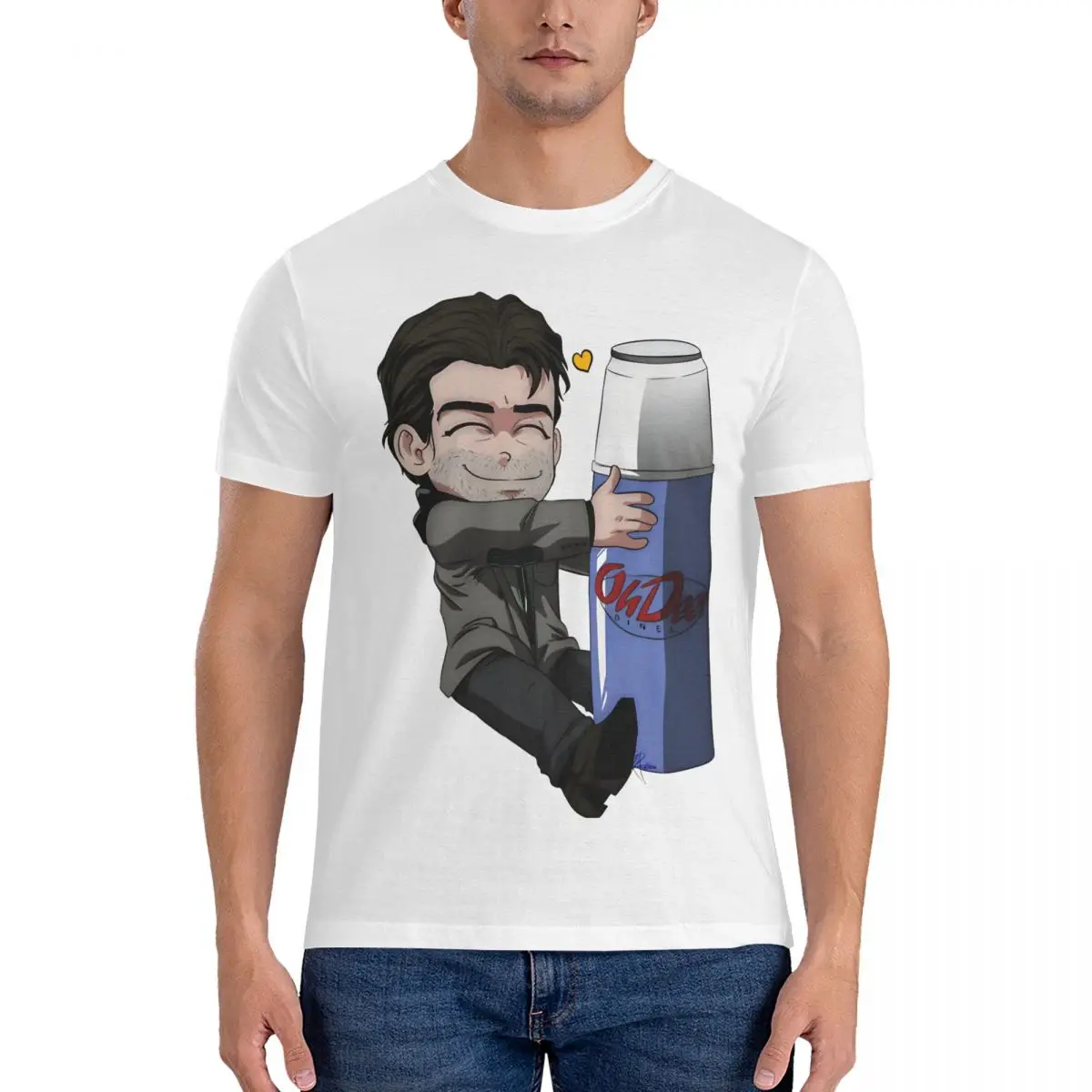 And His Coffee Thermos T Shirt Men's Pure Cotton Funny T-Shirts O Neck Alan Wake Tee Shirt Short Sleeve Clothing Gift Idea