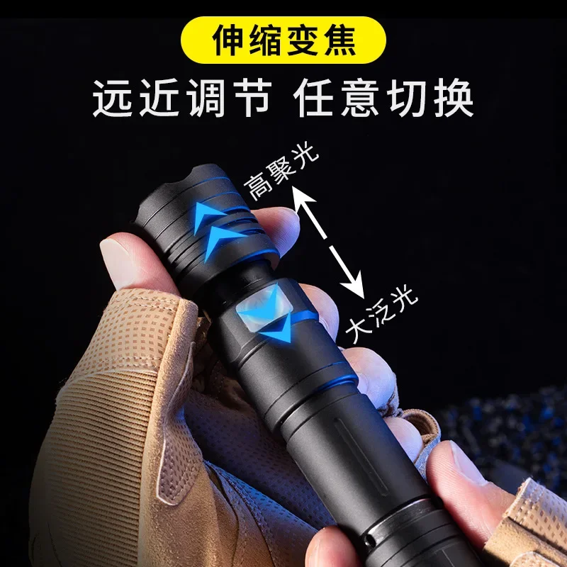 Portable Rechargeable Led Flashlight Telescopic Zoom Waterproof Tactical Torch Battery Display Self Defense Lantern Flashlights