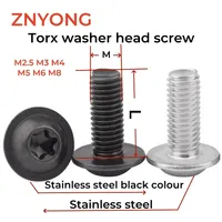 ZNYONG 2pcs-50pcs six lobe Screw m2.5 m3 m4 m5 m6 m8 304 A2 Stainless Steel  black colour torx washer Head Screw L=4mm~50mm