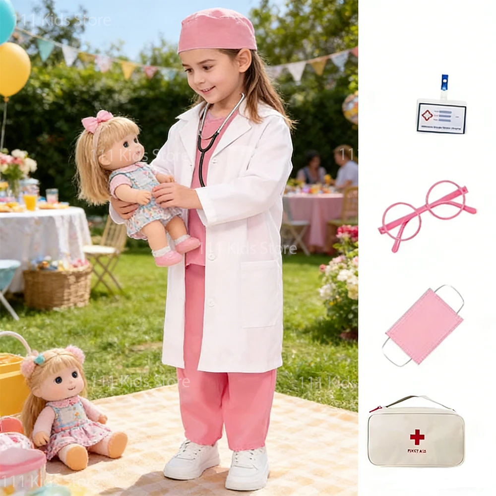 

9Pcs Children Doctor Nurse Performance Clothing with Real Stethoscope Boys Girls Cosplay Costume for Halloween Carnival Outfits