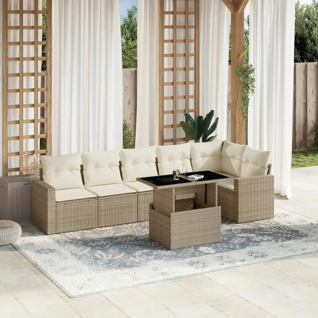 

Beige PE Rattan Garden Sofa Set with Powder Coated Steel Frame Large Outdoor Furniture