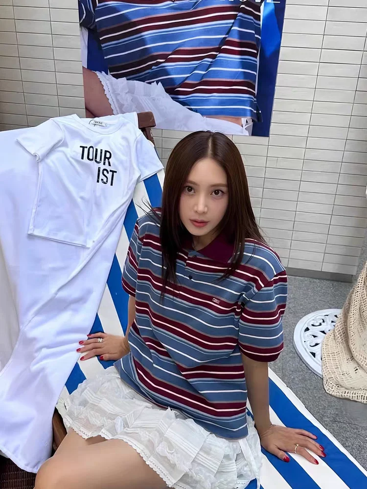 

Женская футболка из чистого хлопка для похудения, повседневная, винтажная, с отложным воротником, в корейском стиле, летний топ