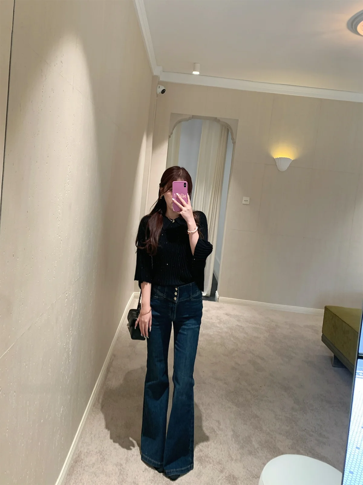 Rosewth Slim Fit Bell Bottom Jeans Women's Thin Four Way Stretch Denim High Waist Summer Fashion Ladies High Quality