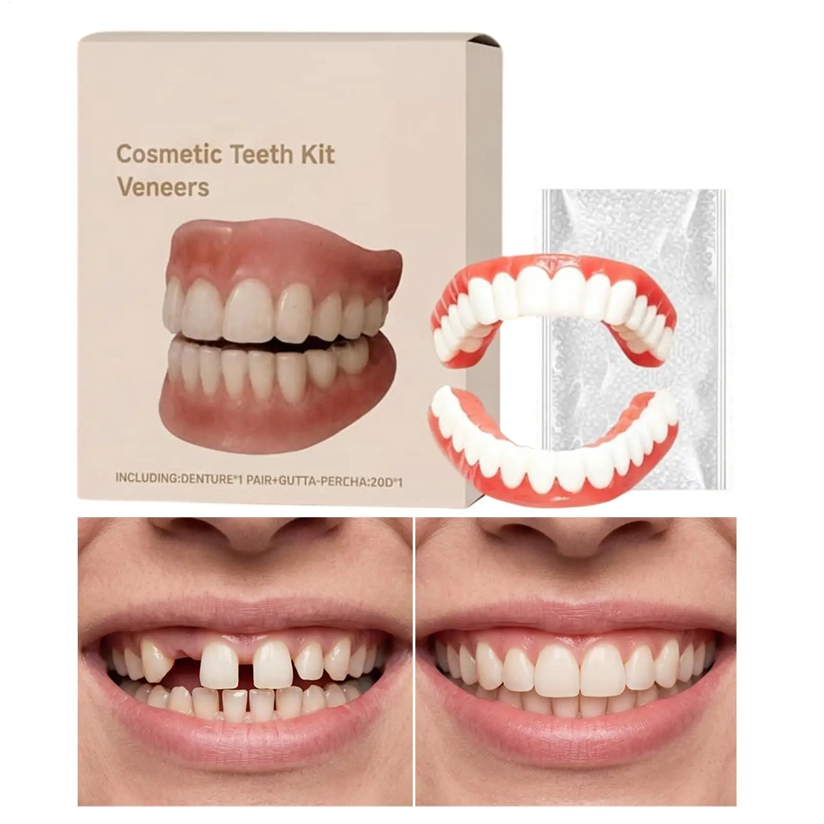 DIY Denture Kit Comfortable Realistic Secure Fit Long Lasting Complete Dentures Kit for Home Business Meeting Leisure Setting