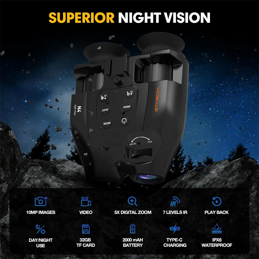 GTMEDIA N4 Night Vision Binoculars Infrared Night-Visions Device 1080P 5X Digital Zoom Head Mount Goggles Day/Night Use Outdoor image 2