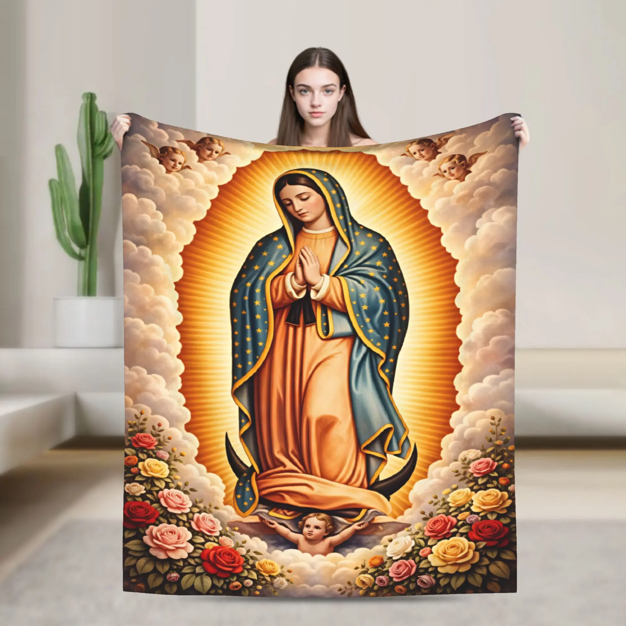 Our Lady Of Guadalupe Virgin Mary Catholic Mexico Blanket Warm Plush Throw Blanket For Girls Boys Flannel Bedspread Bed Cover