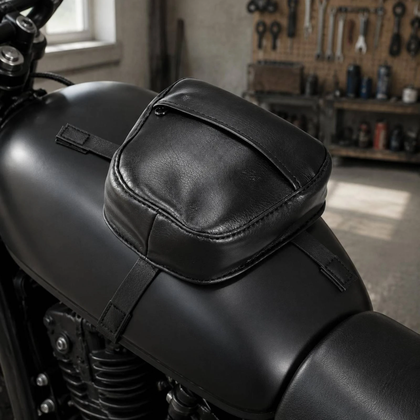 Picture 4: Motorcycle Fuel Cell Bag Stitched Flap Fuel Cell Bag Motorcycle Leather Pouch Compact Stylish