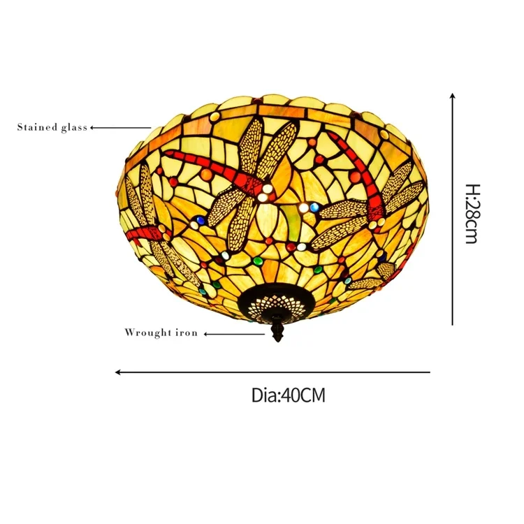 16 Inch Tiffany Bedroom Lamp Bar Yellow Stained Glass Semi Retro Dragonfly Price Fan With Light Panel Modern Led Ceiling Lights