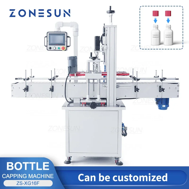 ZONESUN ZS-XG16F Automatic Capping Machine Closure Screw Top Robotic Arm Conveyor Bottle Jar Water Juice Packaging Production