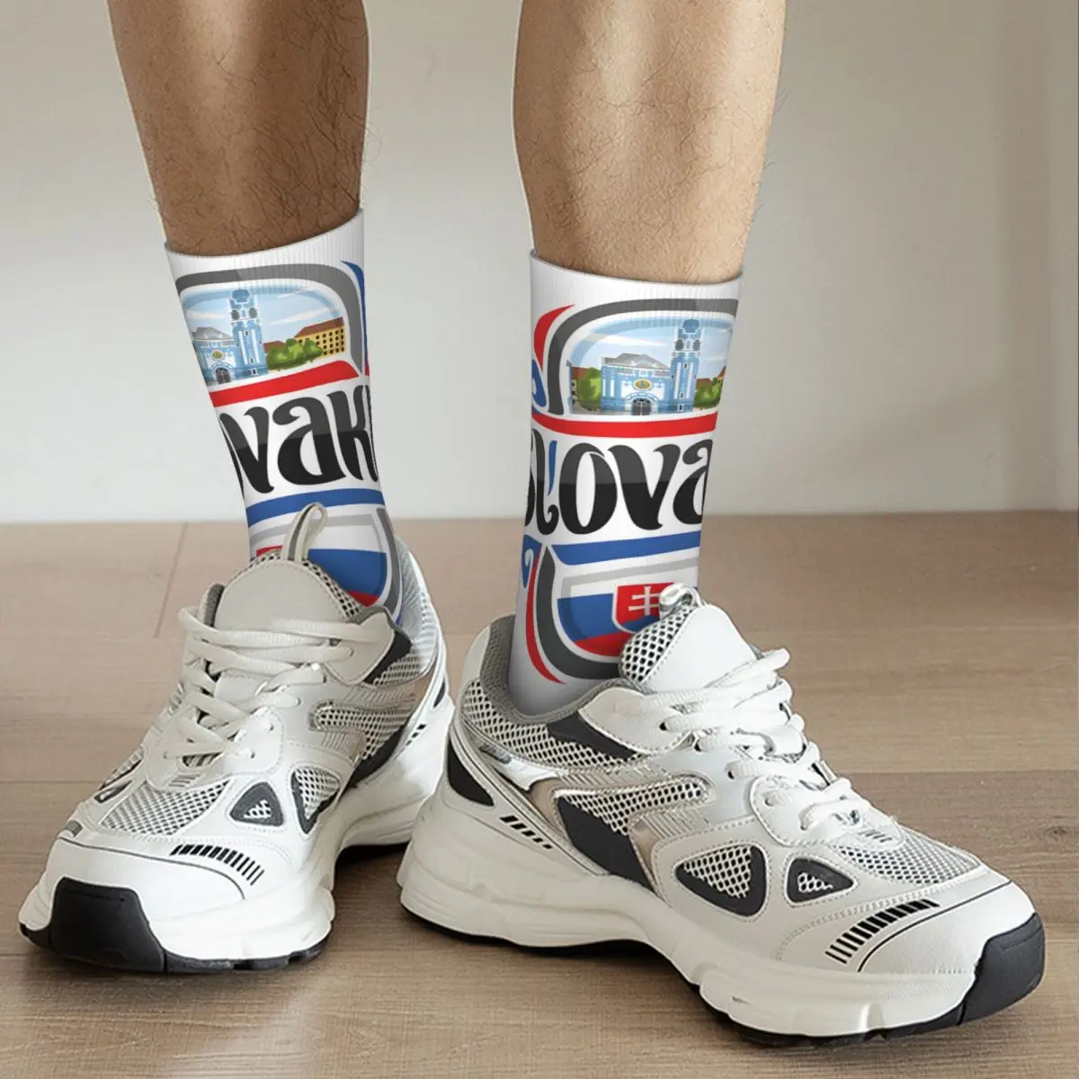 Retro Slovakia Sticker Men's compression Socks Unisex Europe Harajuku Pattern Printed Novelty Crew Sock