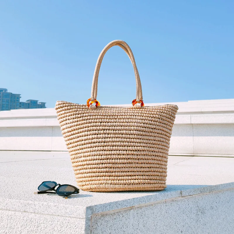 Handmade Women\'s Handbags Bohemian Summer Straw Beach Bag Female Large Capacity Shoulder Bag Shopper Basket Woven Tote Bags