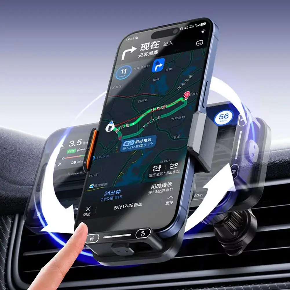 Smart Sensing Car Phone Holder 15W Qi Wireless Charging Motorized Air Vent Car Mount Charging Stand Rotatable Cable Port