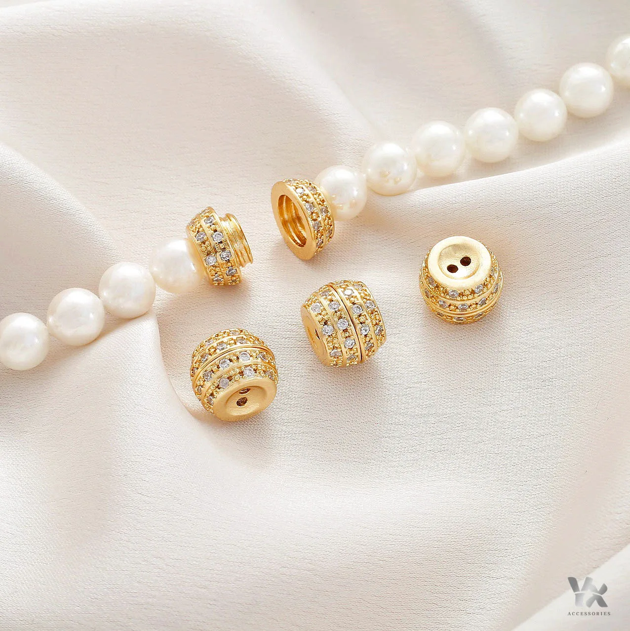

14K Gold Plated, Full Zircon Inlaid Screw Clasp, Rotating Connector Buckle, DIY Pearl Bracelet & Necklace Fastener Accessories