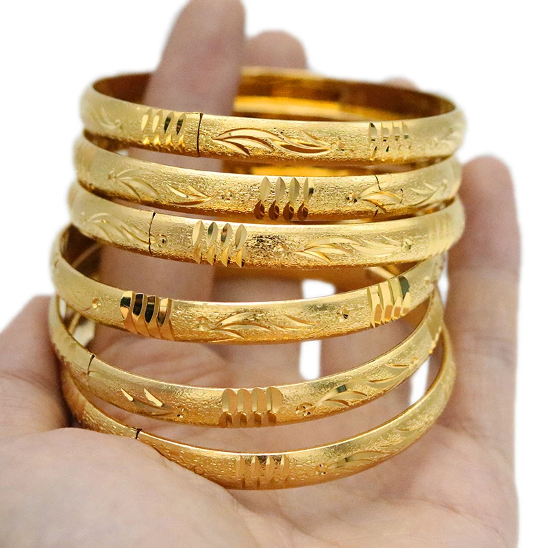 6 Pieces/Multiple Dubai Gold Bracelet Women Men 24k, 8mm Ethiopian Colorful Bracelet Jewelry African Arabian Bride Wedding Gift