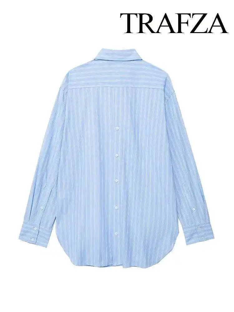 

Babyoung Women Elegant Chic Stripe Lapel Single-Breasted Long Sleeves Casual Shirt Woman Loose Slim Blouse Top Streetwear