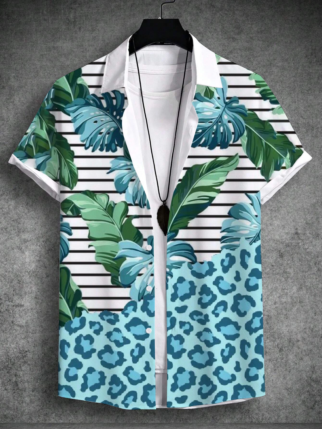 Nieuwe Strandvakantieset Voor Heren Met Tropische Print Plant Kokospalm Met Korte Mouwen, Zomer Hawaiiaans Shirt, Overhemden Van Stretchstof