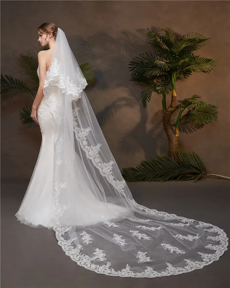 

MK2003-Long train lace applique evening gown