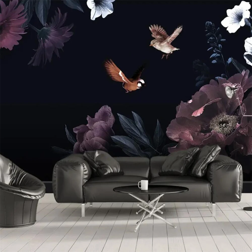 Custom Mural Modern Wallpapers for Living Room TV Sofa Bedroom black peonies wallpaper Home Decor Papel De Parede Sala Frescoes